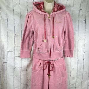 Bebe 90's Y2K Vintage Terry Track Suit Cropped Hoodie Branded Hardware
